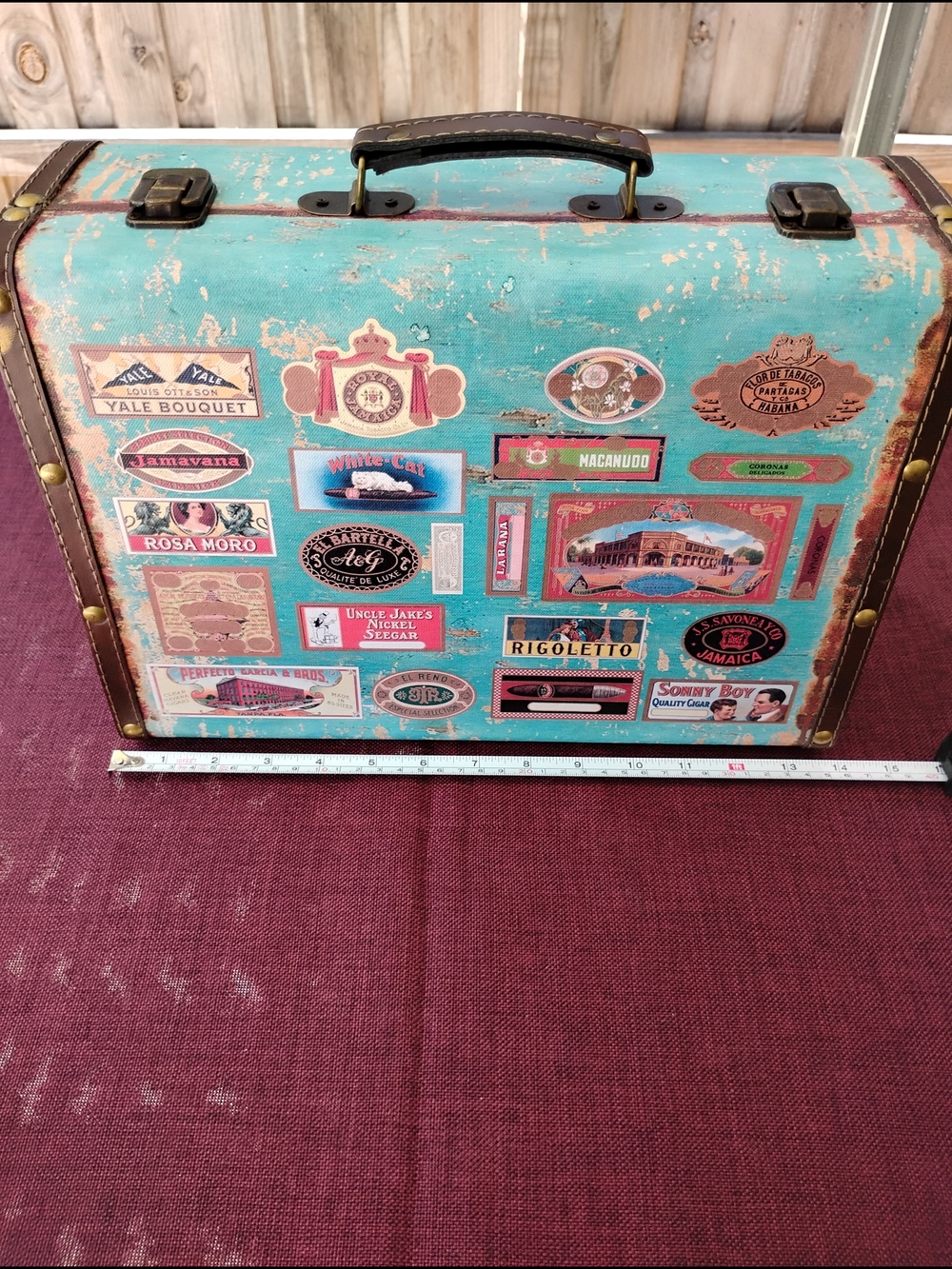 Vintage Look Suitcase with Travel Stickers Rustic Decor - Picture 4 of 13